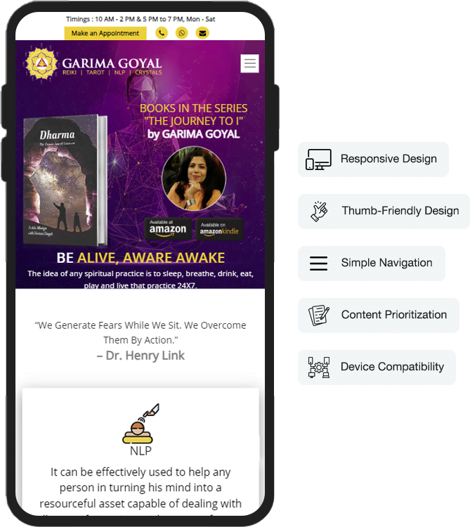 Mobile view of Garima Goyal's website