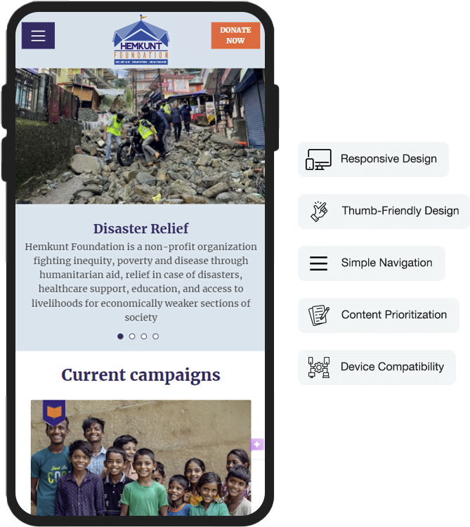 Mobile view of Hemkunt foundation NGO Website