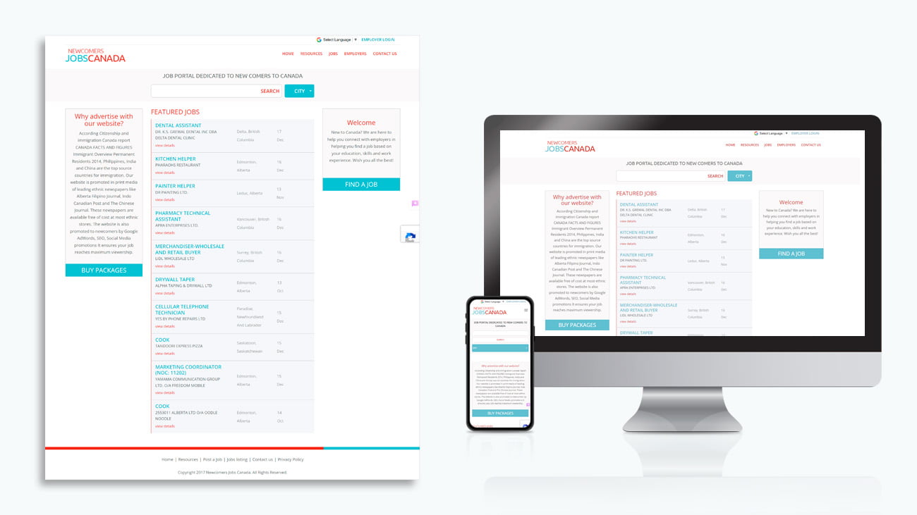 Website Design & Development for Newcomers Jobs Canada