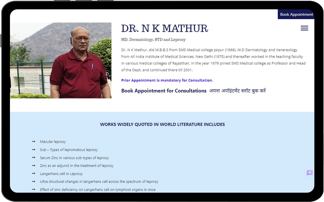 Website Design & Development for Dermatologist Dr. N.K. Mathur, Jaipur